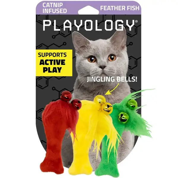 Playology Pouncing Feather Fish, 3 kattenspeeltjes